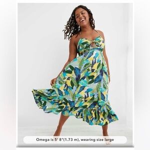 Aerie halter neck tropical maxi dress sz M